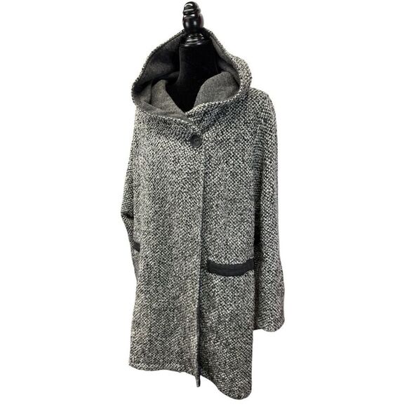 Free People Satellite Image Swing Coat Tweed Hooded Black White Women Medium - Picture 4 of 12